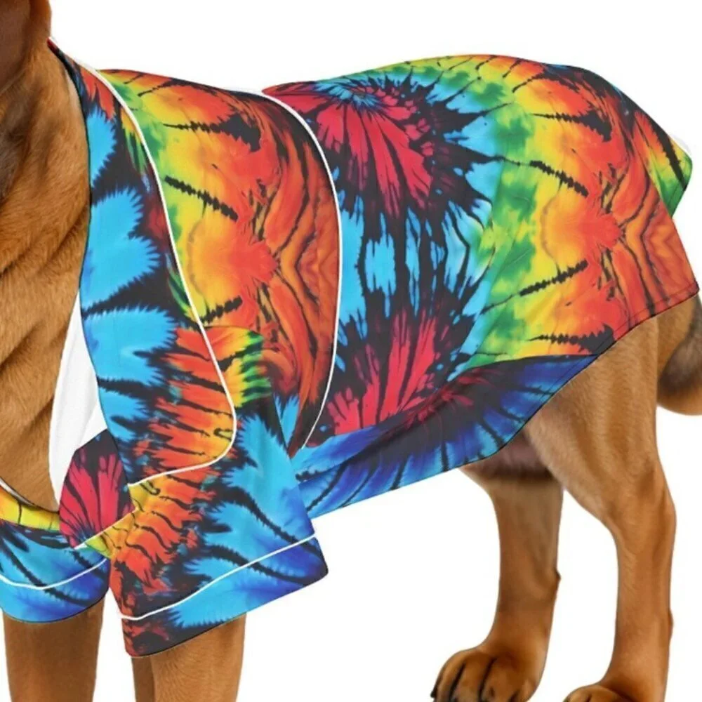 Dog Tie Dye Shirt  Satin PJS Medium  Pajamas Stocking Stuffer NWT Chest 22